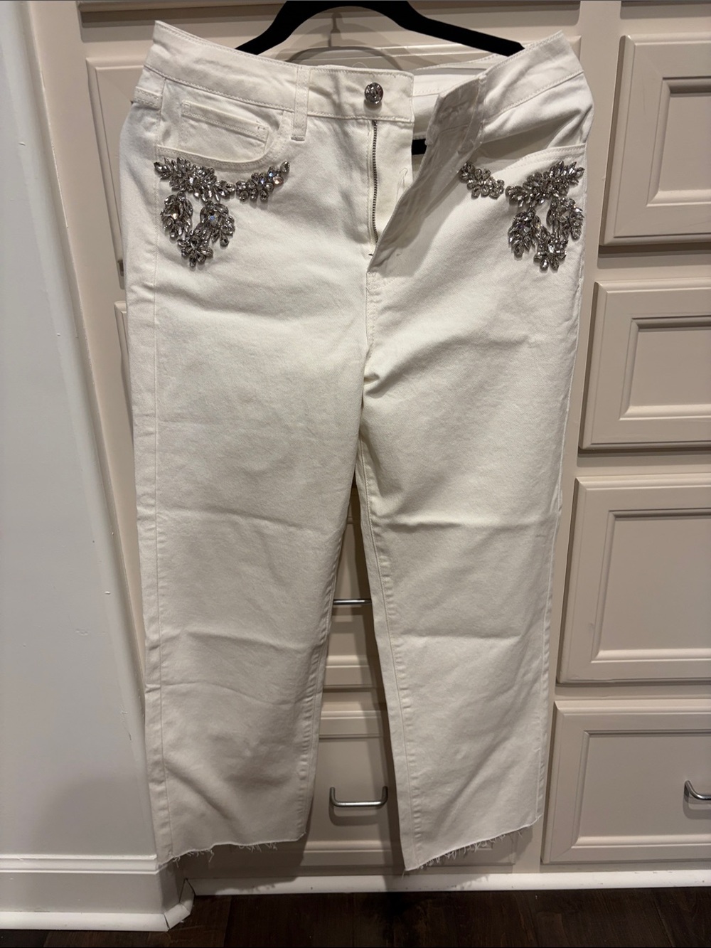 Generation Love White Cropped Jeans with Crystal Embellishment